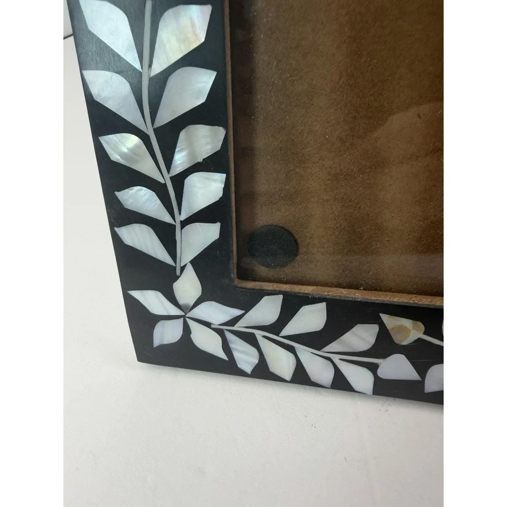 Picture Photo Frame Easel Back Mother Of Pearl Leaf Floral Design Home Decor 5x7